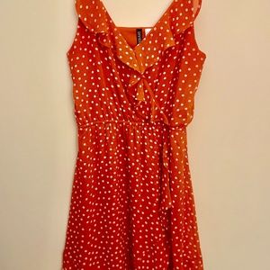 H&M Coral Polka Dot Dress Sz 6